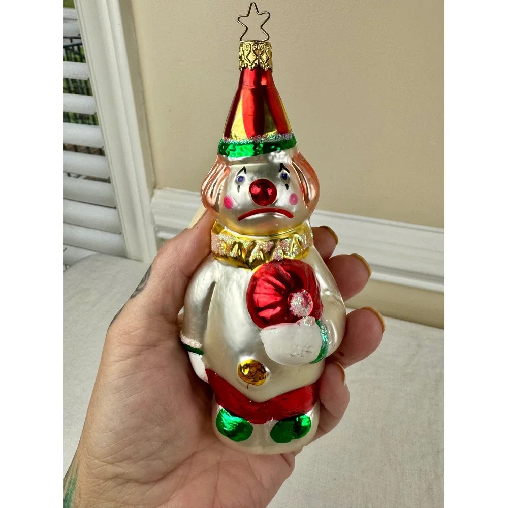 Vintage German Glass Sad Clown Christmas Ornament Hand Painted Made in Germany